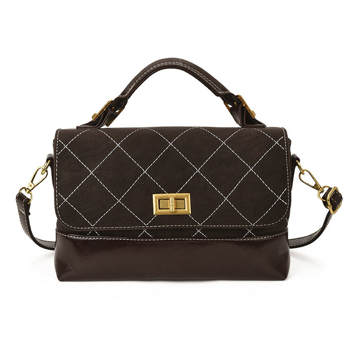 Quilted Suede and Glossy Leather Handheld Satchel
