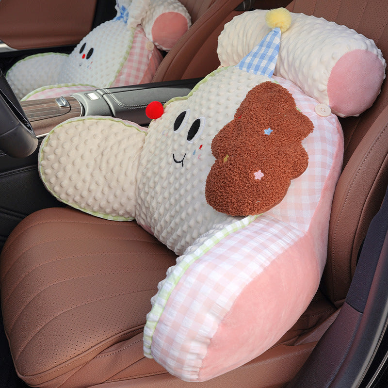 Cloud-shaped reading pillow and back support pillow with minky texture and checkered sides