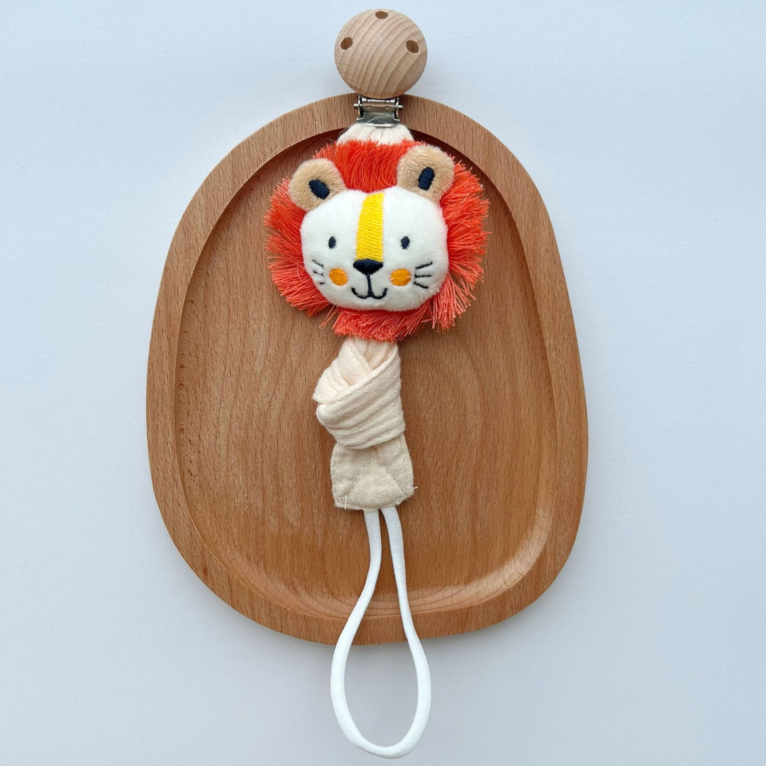 Baby Pacifier Clip with Plush Elephant Head Wooden Safety Clip