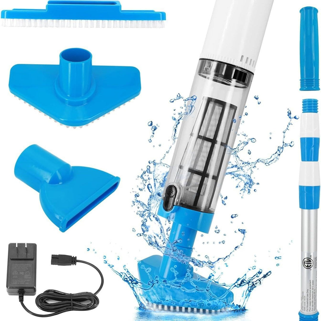 Rechargeable handheld pool vacuum kit with interchangeable brush heads and telescopic pole Kalsten
