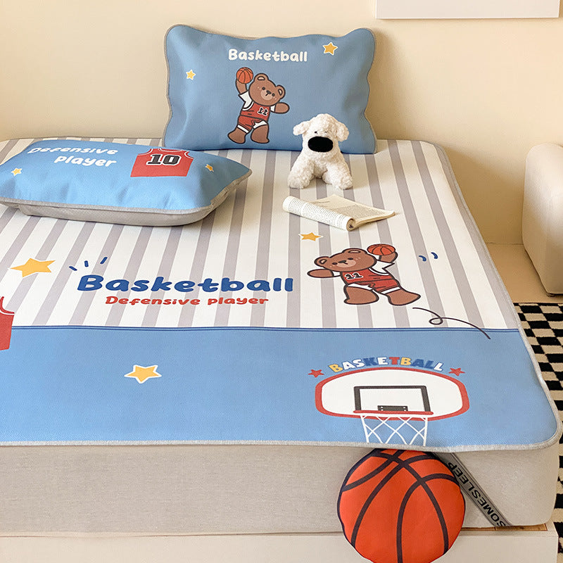 Children's tension cover with anti-slip, cartoon breakfast print, and 3D boot applications