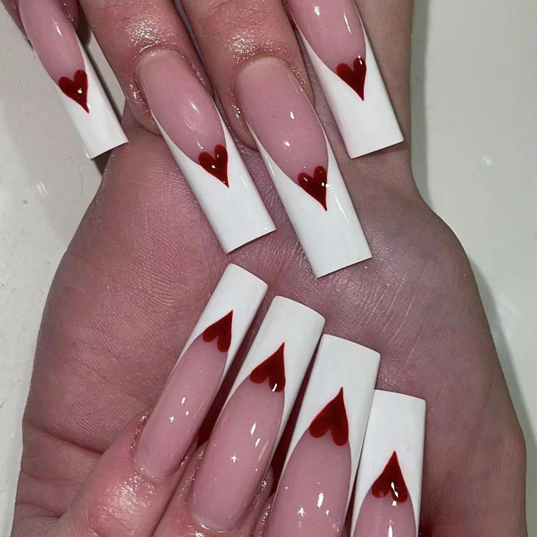 Romantic Heart-Design Acrylic Press-On Nails Kalsten