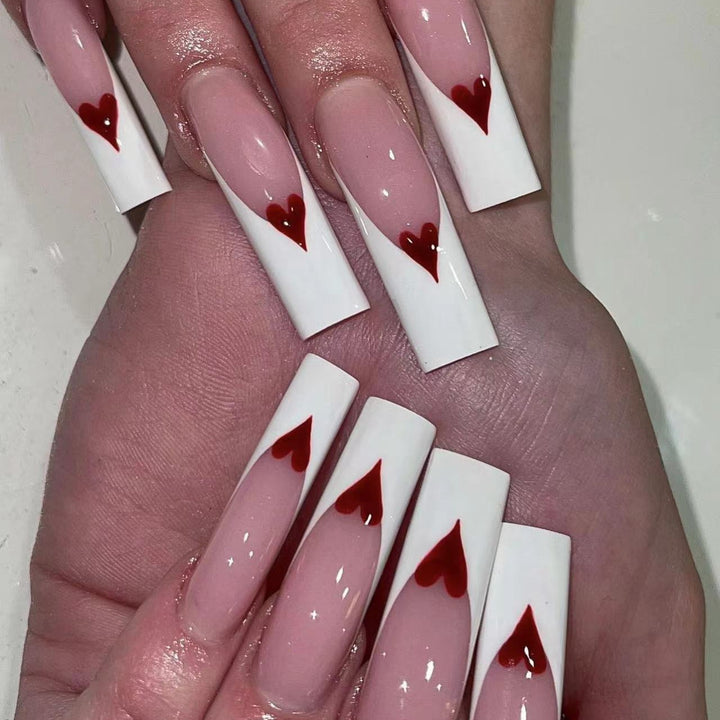 Romantic Heart-Design Acrylic Press-On Nails Kalsten