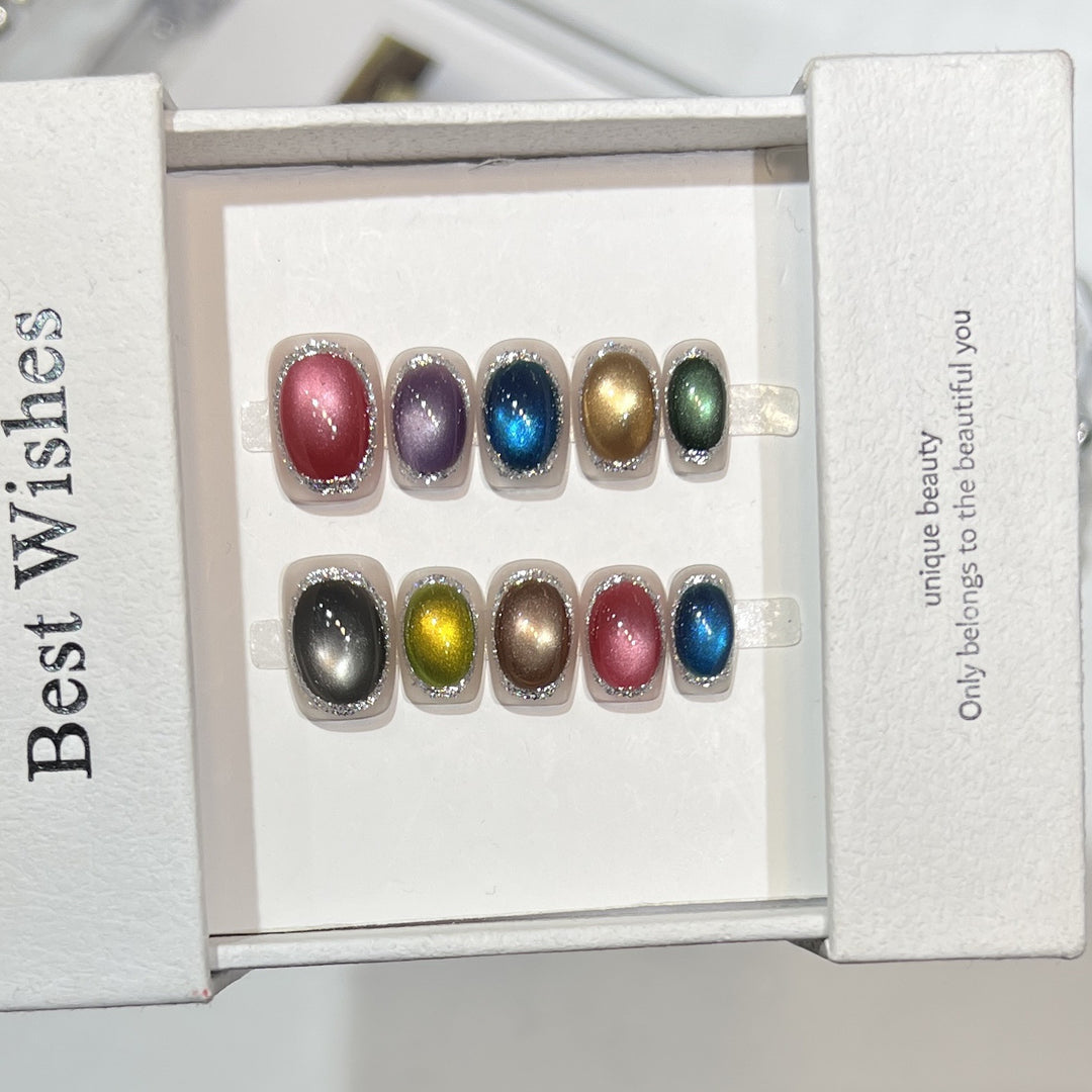 Colorful Metallic Press-On Nail Set with Glittering Accents Kalsten