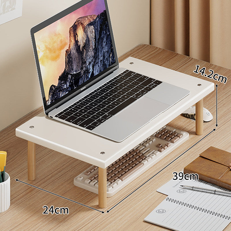 Compact Desktop Laptop and Monitor Riser with Under-Keyboard Storage and Wood Legs