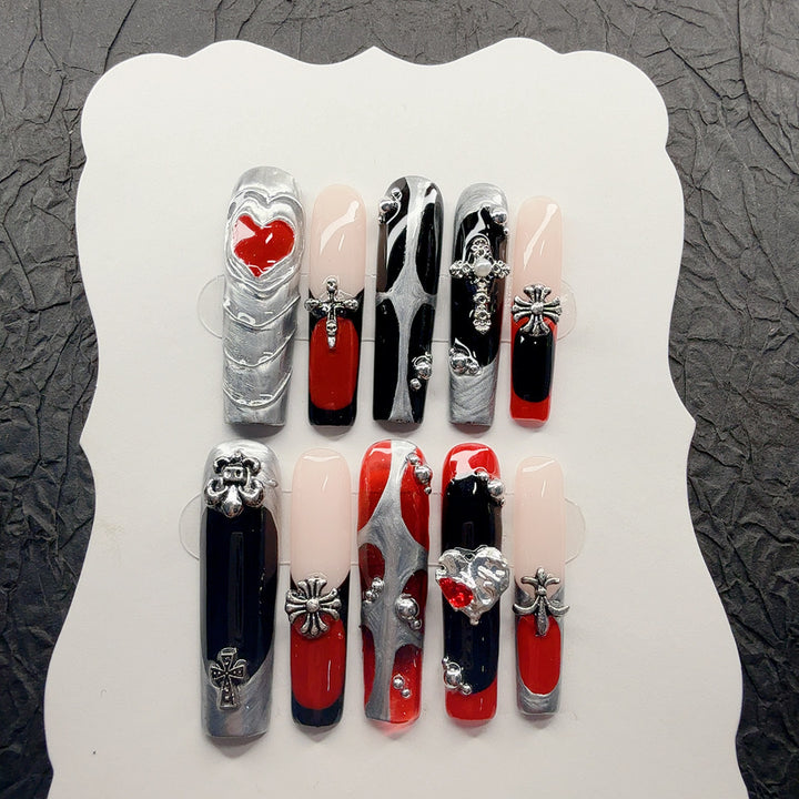 Gothic-Inspired 3D Decorative Press-On Nail Set