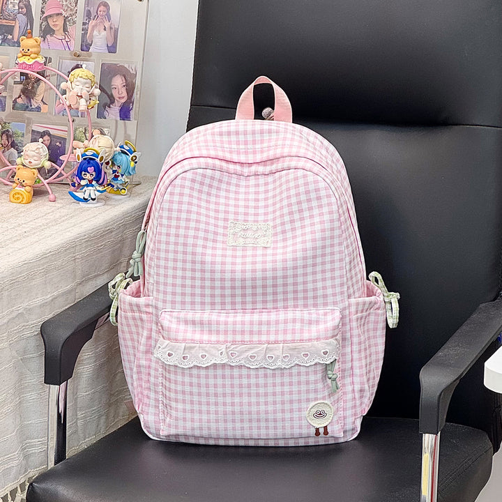 Cute Gingham Print School Backpack Kalsten