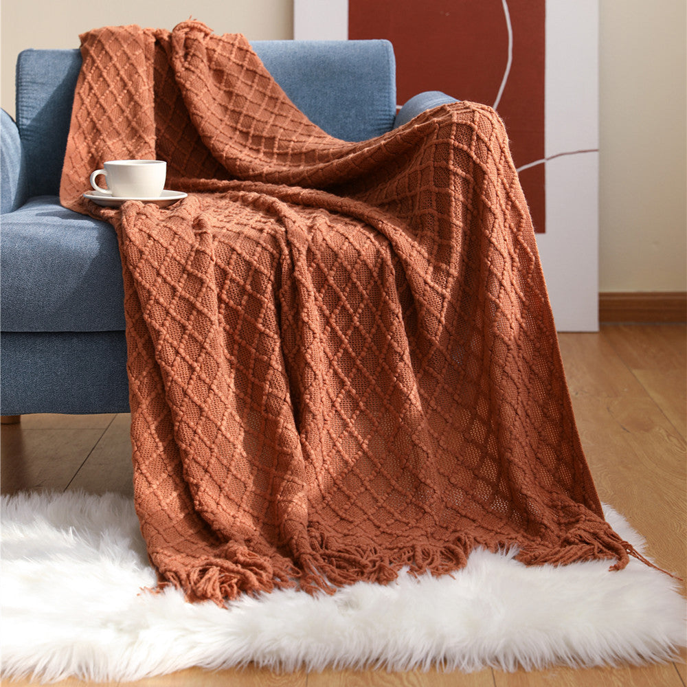 Cable Knit Fringe Throw Blanket Kalsten