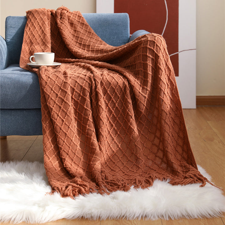 Cable Knit Fringe Throw Blanket Kalsten