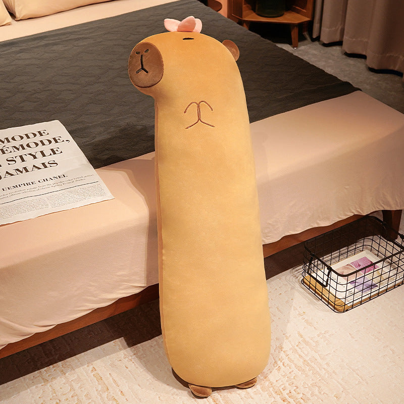 Extra-long plush body pillow in cat shape with neck support