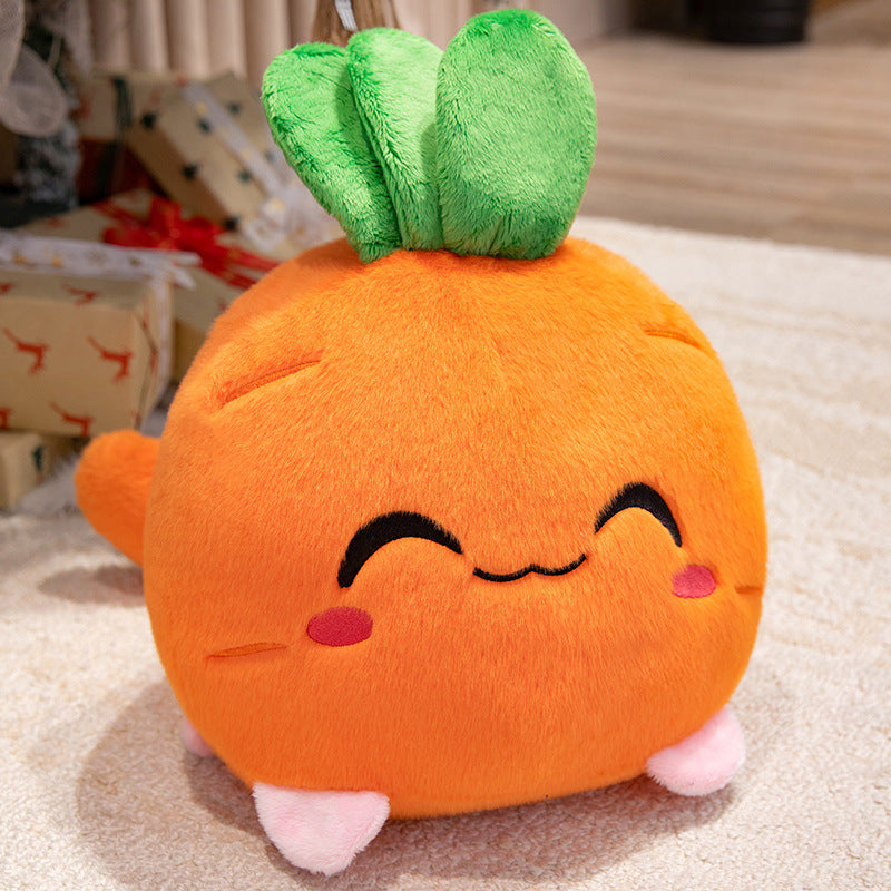 Kawaii Round Cat-Fruit Plush Pillow with Leaf Top and Squishy Bean-Fill Cuddle Companion Kalsten