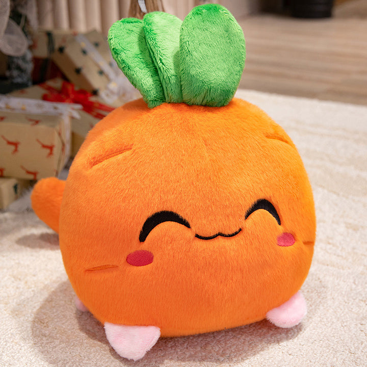 Kawaii Round Cat-Fruit Plush Pillow with Leaf Top and Squishy Bean-Fill Cuddle Companion Kalsten
