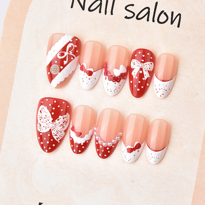 Decorative Bow-Embellished Press-On Nail Art Set Kalsten