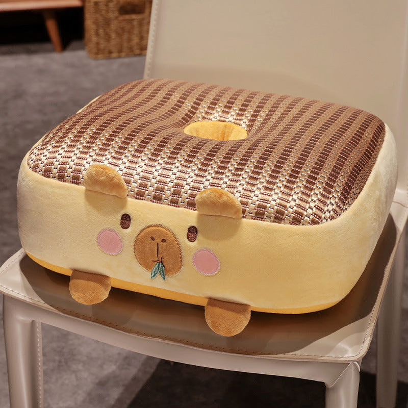Plush pet bed with raised edge and removable cuddly pillow