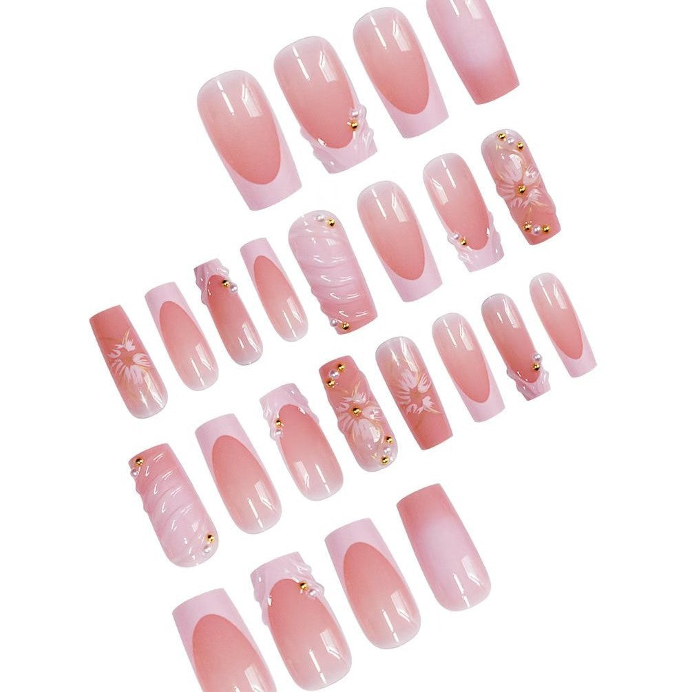 Elegant Floral Decorated Press-On Nails Kalsten
