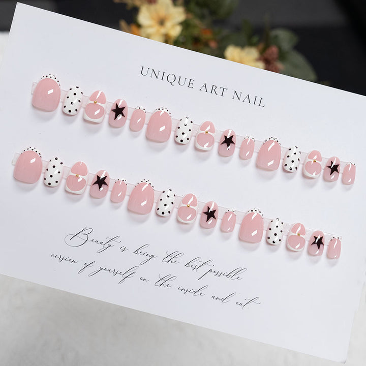 Artistic Polka Dot and Star Press-On Nails