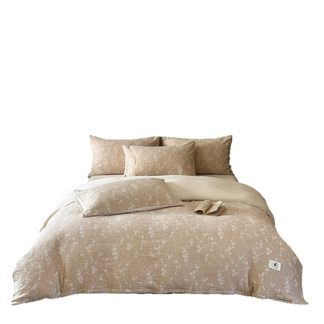 Luxurious cotton-linen bedding set with a lightweight quilted texture and floral jacquard