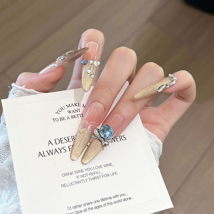 Glamorous Crystal-Studded Stiletto Press-On Nails Kalsten