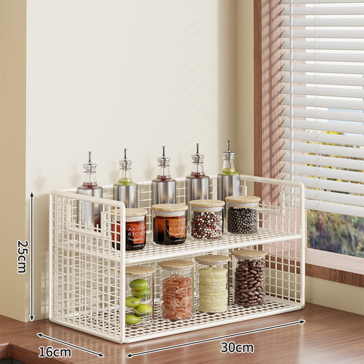 Compact Two-Tier Metal Grid Countertop Spice and Pantry Jar Organizer
