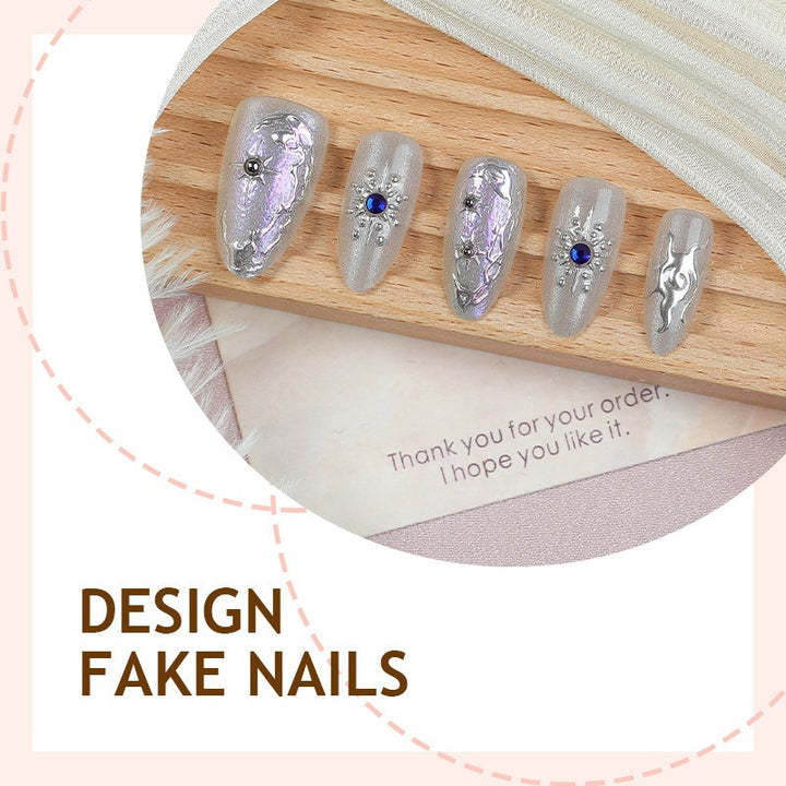 Artificial nail set with shiny metallic effect and elegant decorations Kalsten