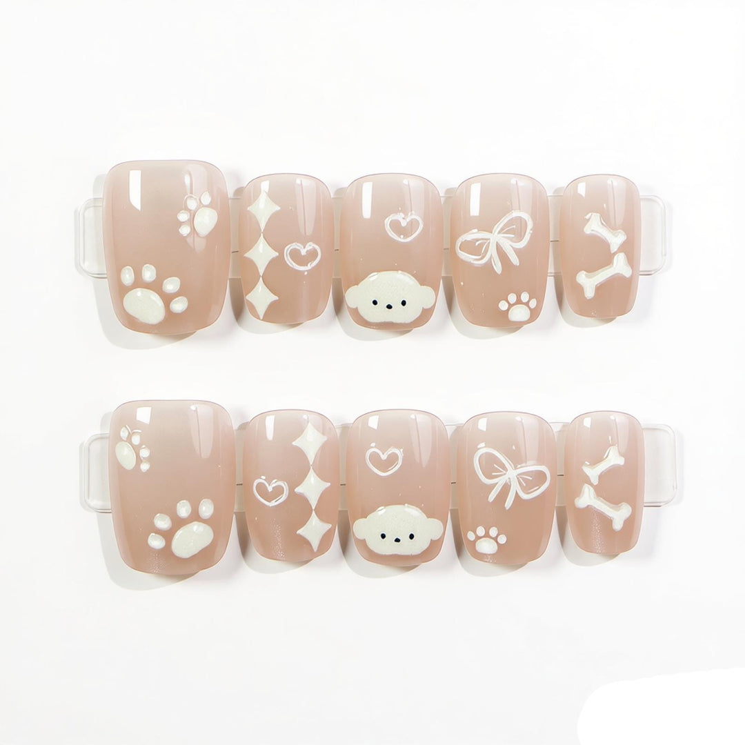 Decorative Press-On Nail Art Set with Cute Pet Themed Designs Kalsten