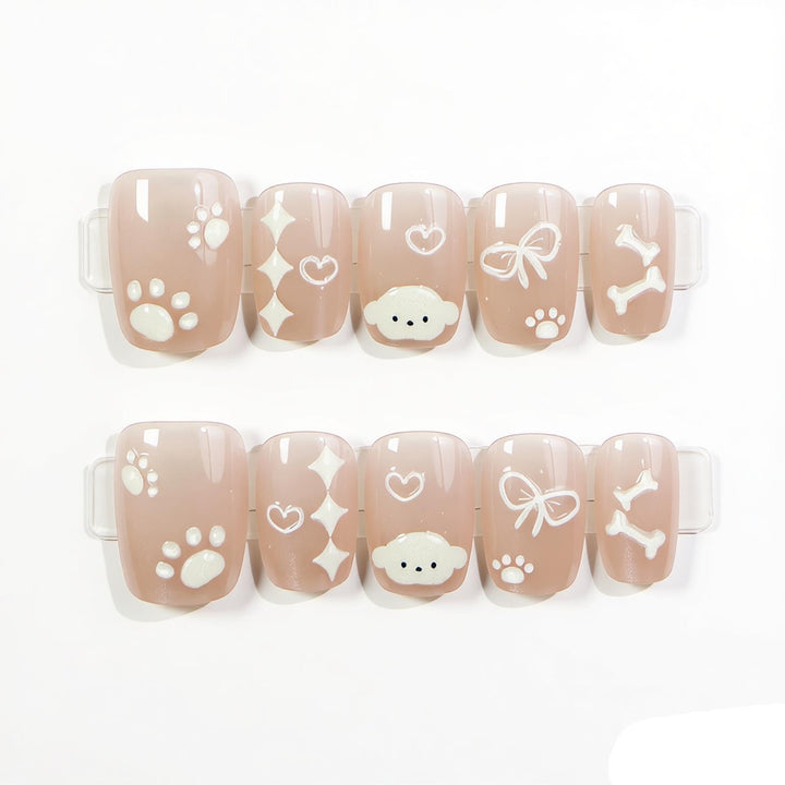Decorative Press-On Nail Art Set with Cute Pet Themed Designs Kalsten