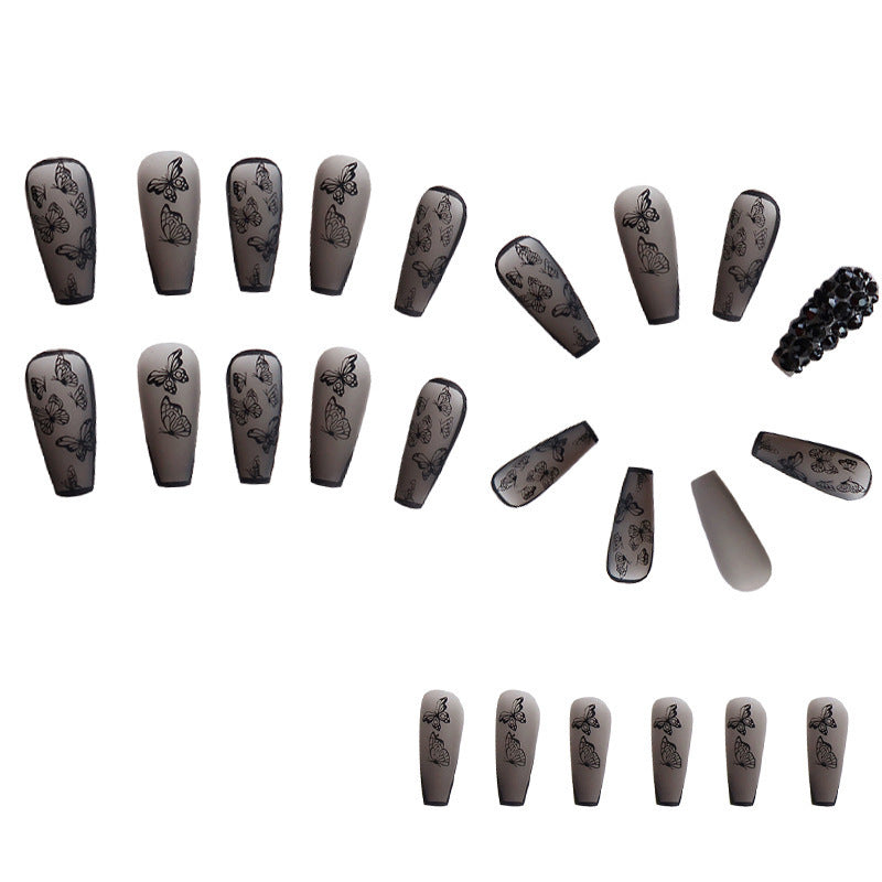 Artistic Press-On Nail Set with Butterfly Design