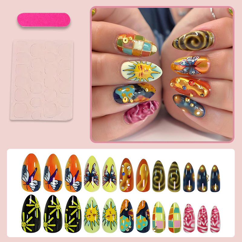 Acrylic nail set with creative summer motifs and sparkling accents Kalsten