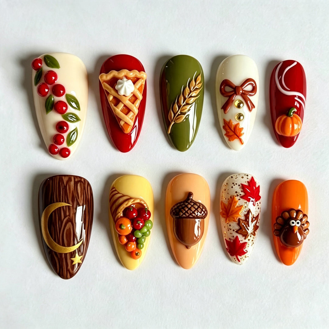 Festive Autumn-Themed Press-On Nail Art Set Kalsten