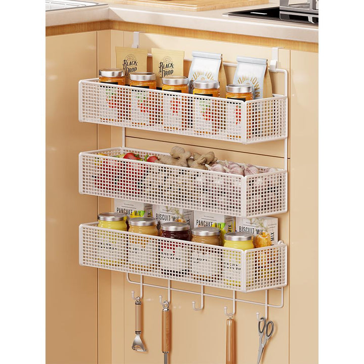 Over-Cabinet Three-Tier Mesh Hanging Pantry Organizer with Removable Baskets