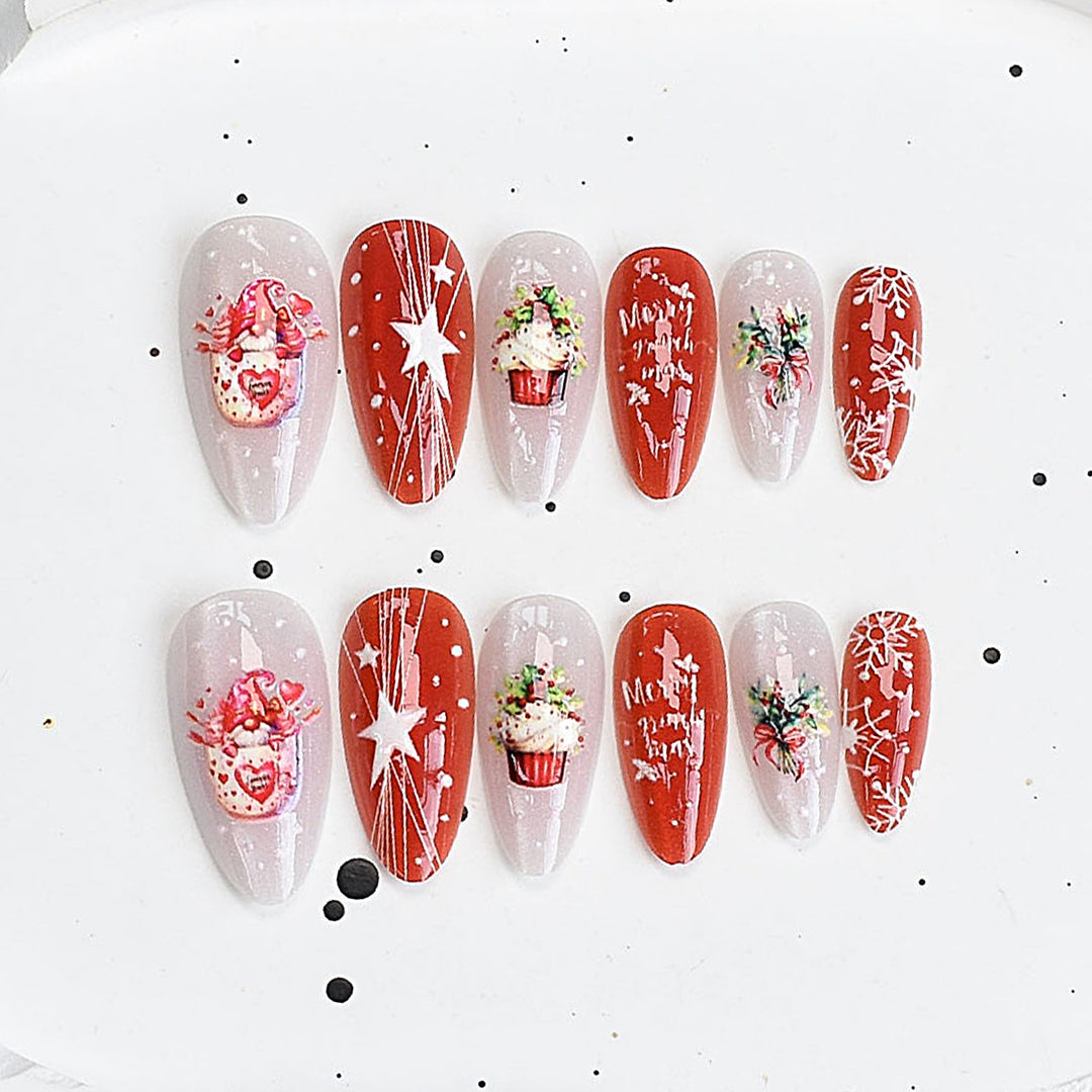 Artistic Press-On Nail Set with Cherry Blossom Design Kalsten