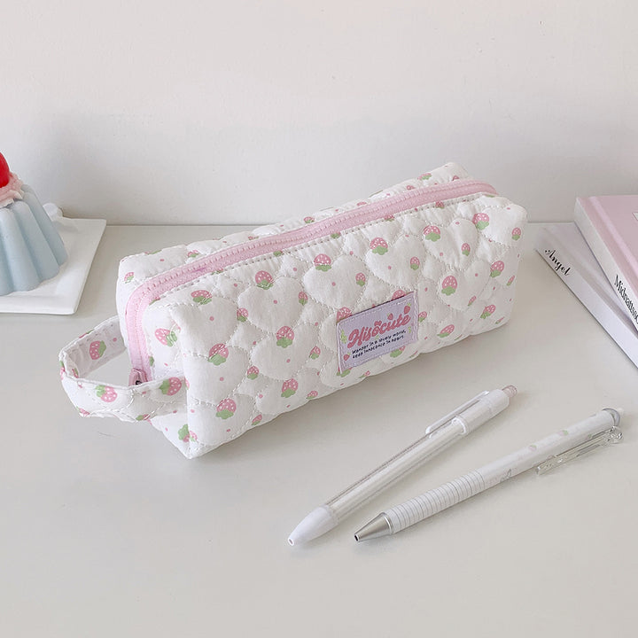 Quilted Strawberry Print Pencil Case
