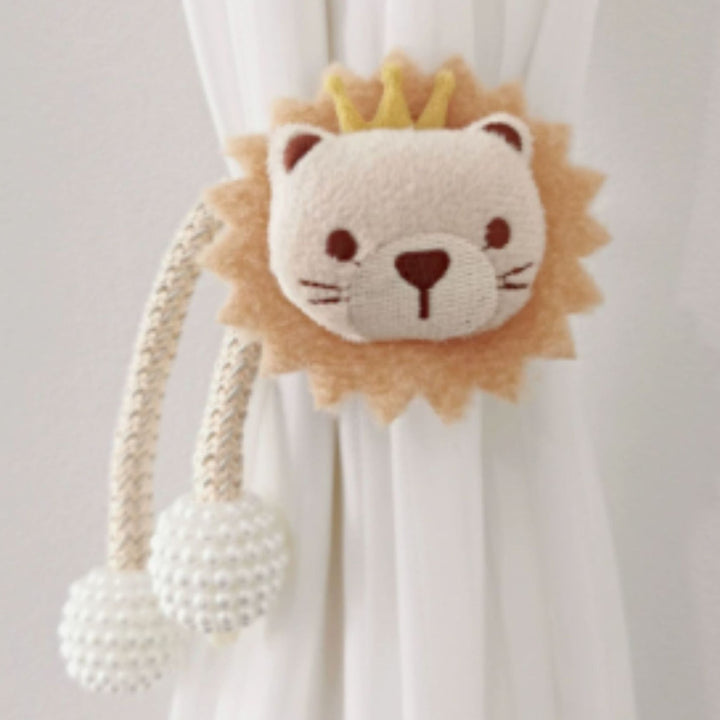 Plush Bear Curtain Tieback with Braided Rope and Pearl Tassels