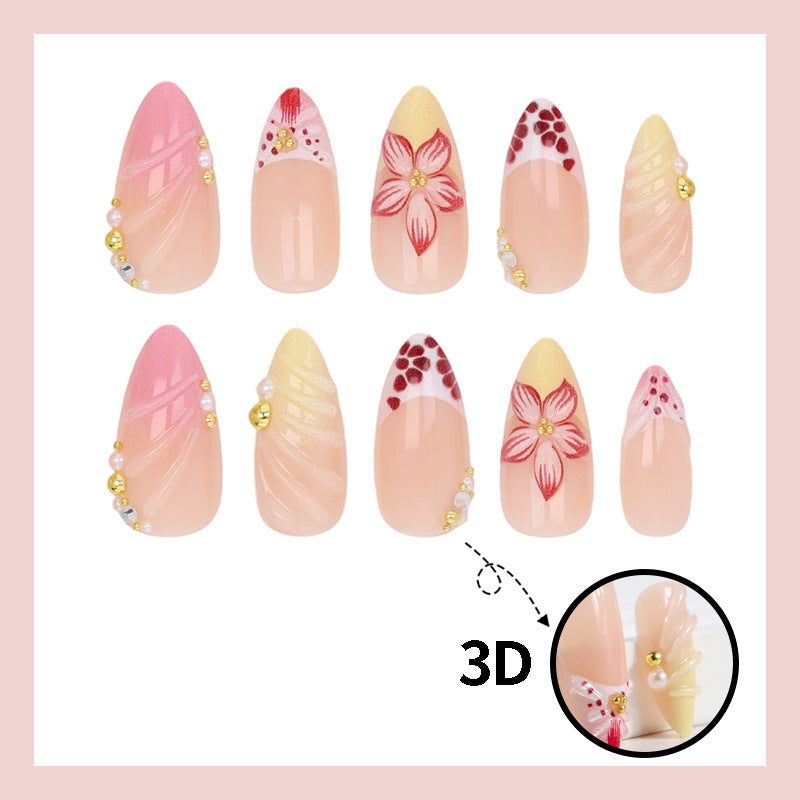 Art nail set with creative floral design and glittering accents Kalsten