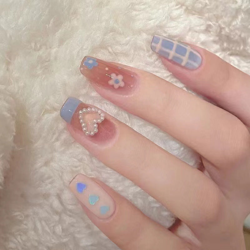 Artistic Press-On Nail Set with Floral and Heart Designs Kalsten