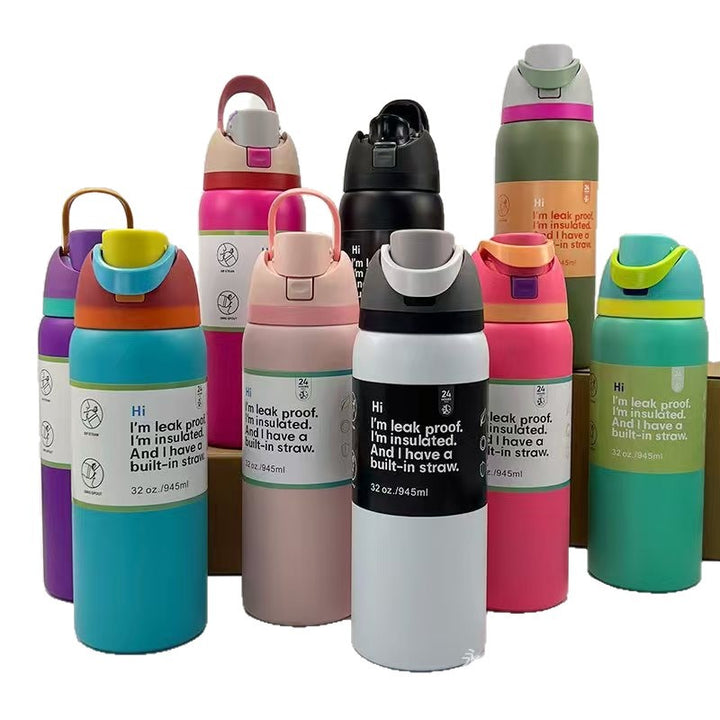 Double-Wall Vacuum Insulated Stainless Steel Travel Bottle With Flip Straw Leakproof Lid And Character Print