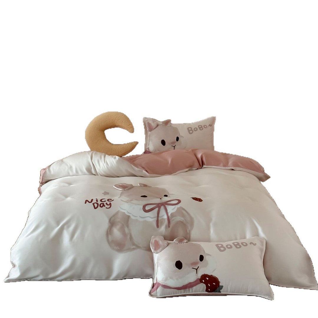 Child bedding set with cute penguin design made of soft cotton satin and extra soft pillow