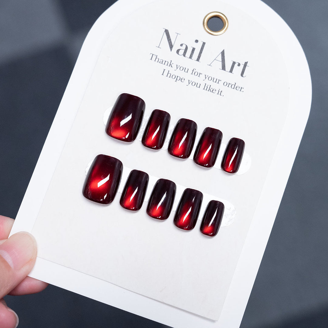 Glossy Press-On Nail Set with Unique Shape