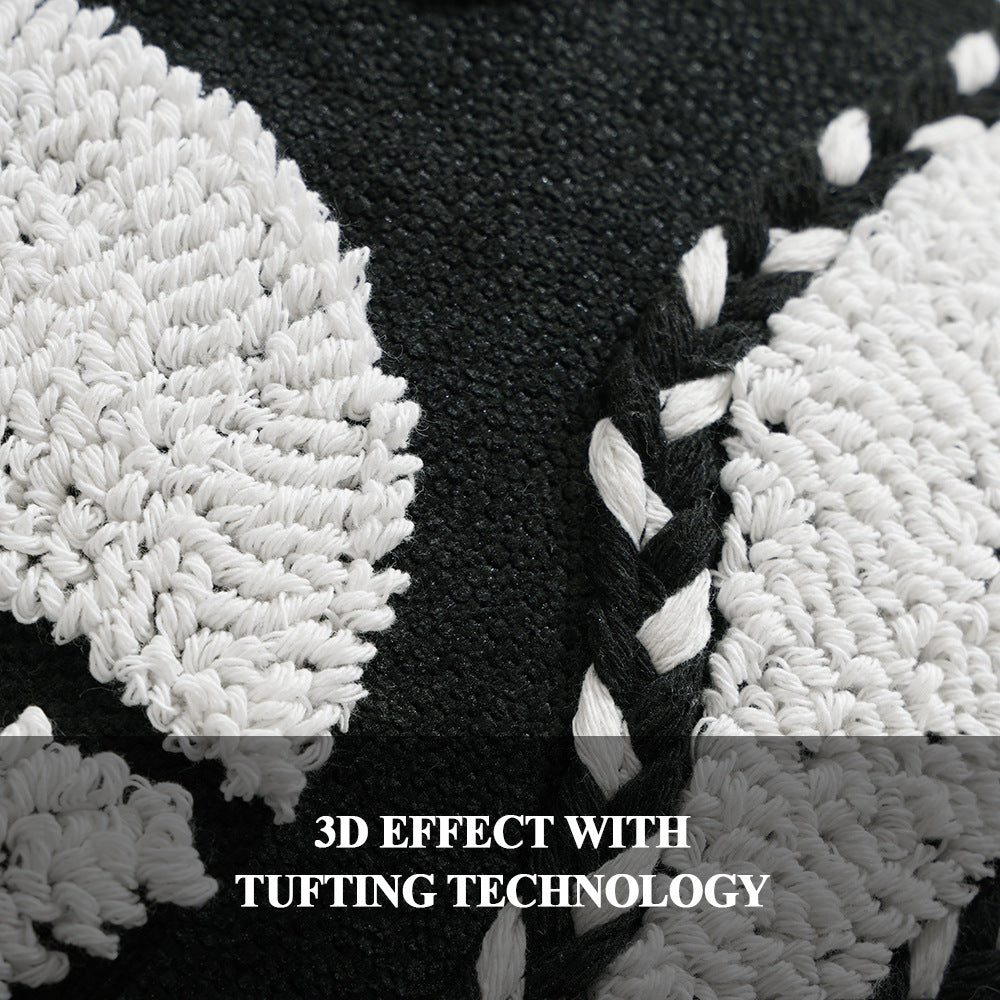 Square hand-tufted decorative pillow with geometric high-pile relief