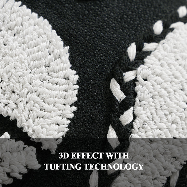 Square hand-tufted decorative pillow with geometric high-pile relief