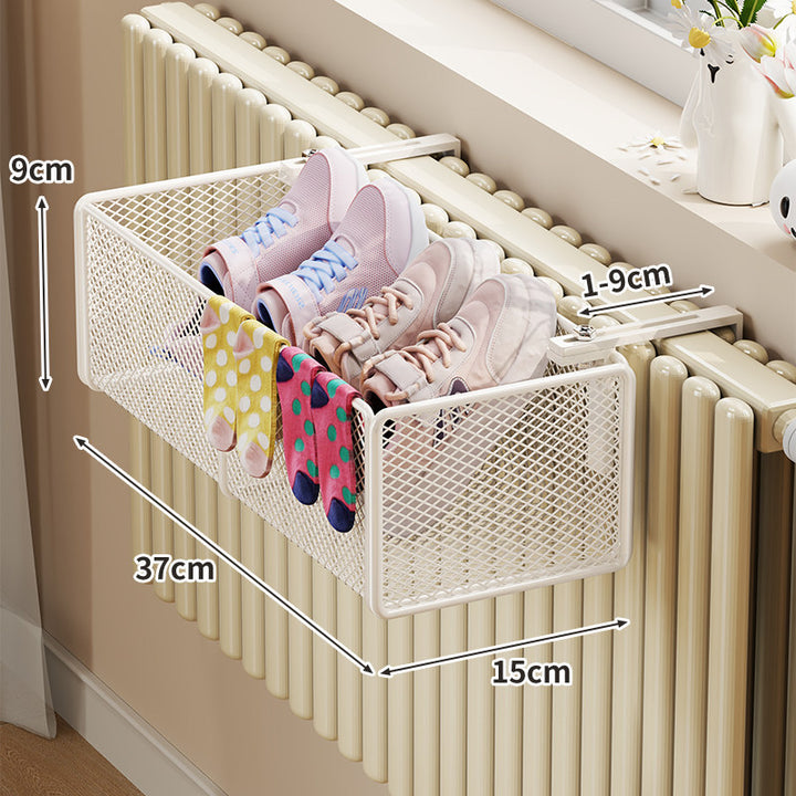 Radiator-Mounted Mesh Shoe & Sock Drying Basket with Adjustable Clamp