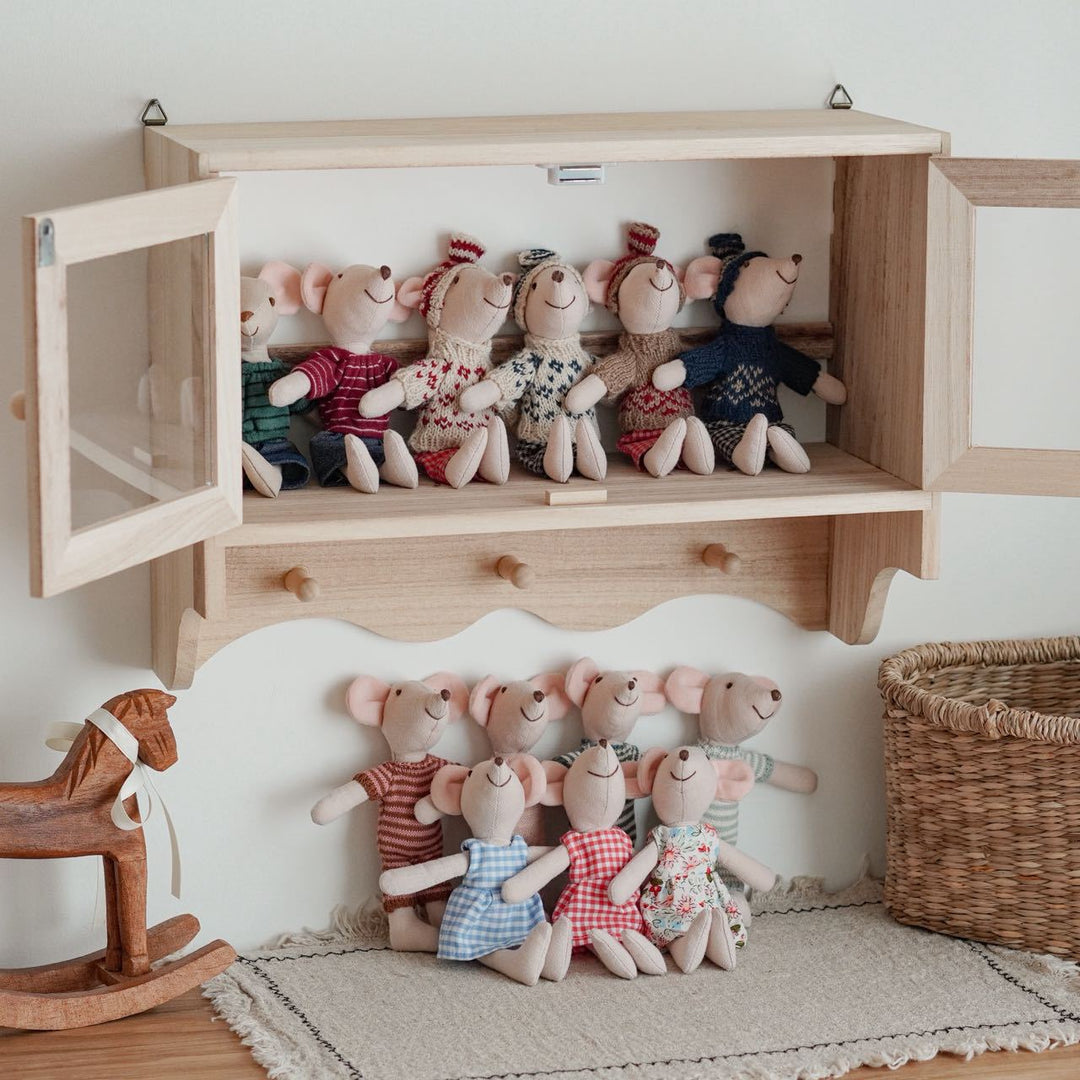 Handcrafted Floppy-Eared Linen Bunny Doll with Embroidered Face and Check Overalls
