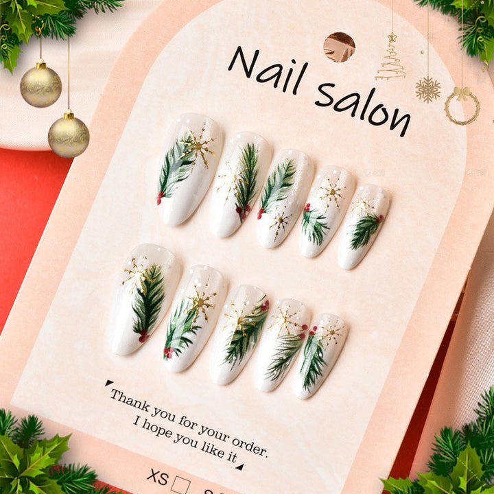 Artificial nail set with elegant Christmas motifs and golden accents Kalsten