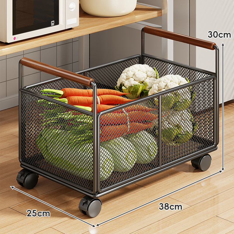 Rolling Mesh Kitchen Storage Cart with Wooden Handles