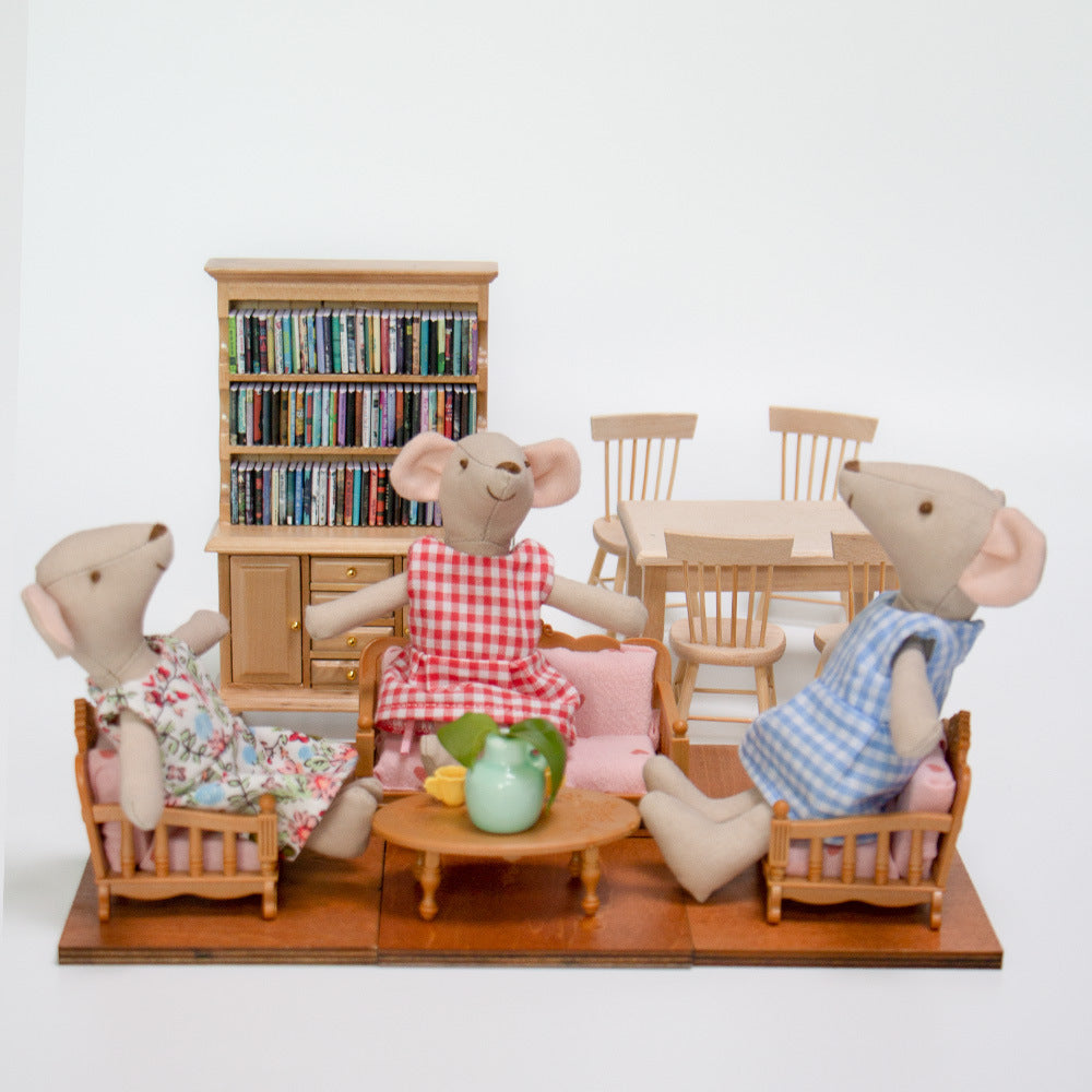 Handmade Linen Mouse Doll with Removable Gingham Dress