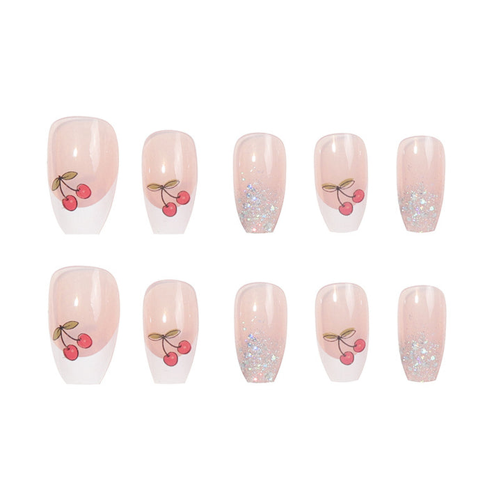 Decorative Stiletto Press-On Nails with Cherry Design Kalsten