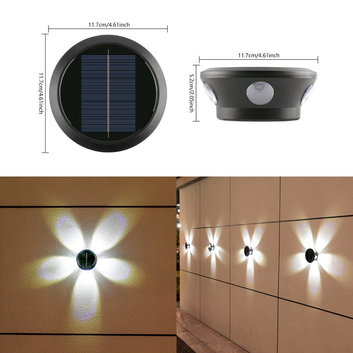 Round Solar Wall Lamp With Quad-Beam LED Decorative Outdoor Sconce And Weatherproof Housing Kalsten