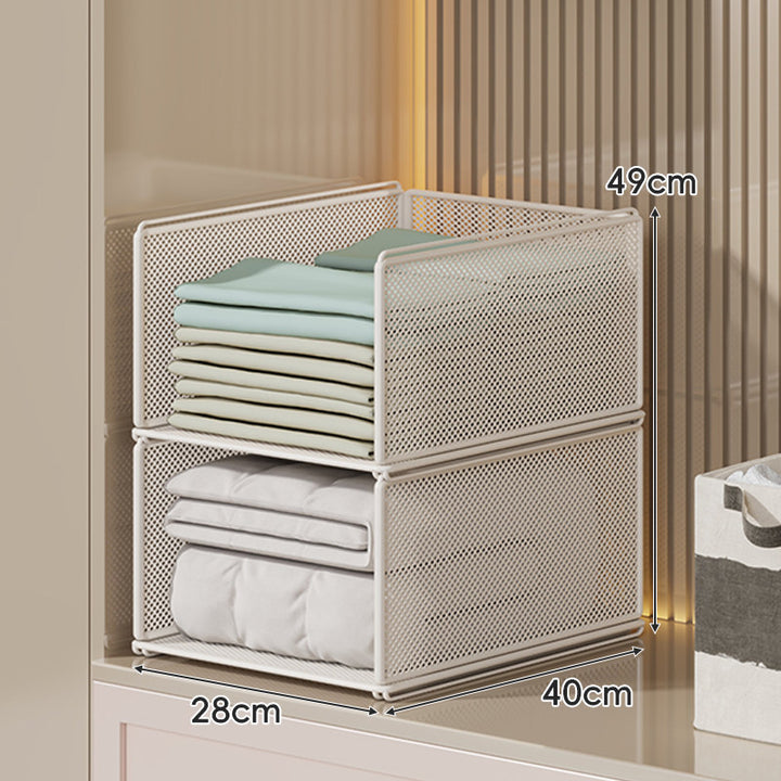 Vertical Stackable Mesh Closet Storage Tower with Four Pull-Out Ventilated Drawers