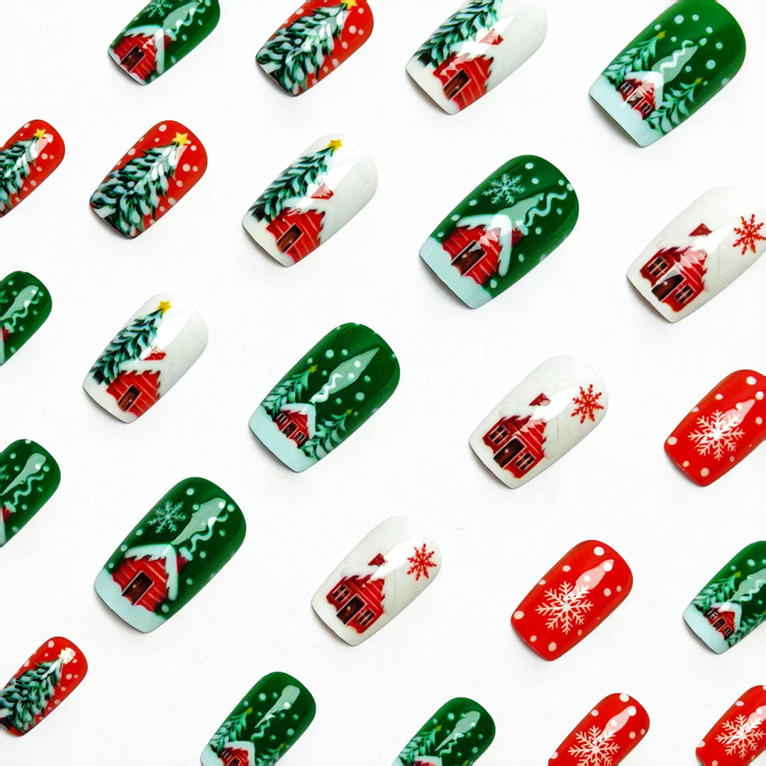 Artificial nails with winter chalet design Kalsten