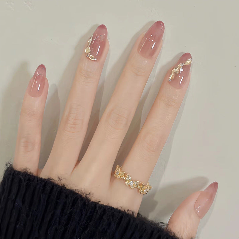 Stylish Press-On Nail Set with Elegant Glitter Accents Kalsten